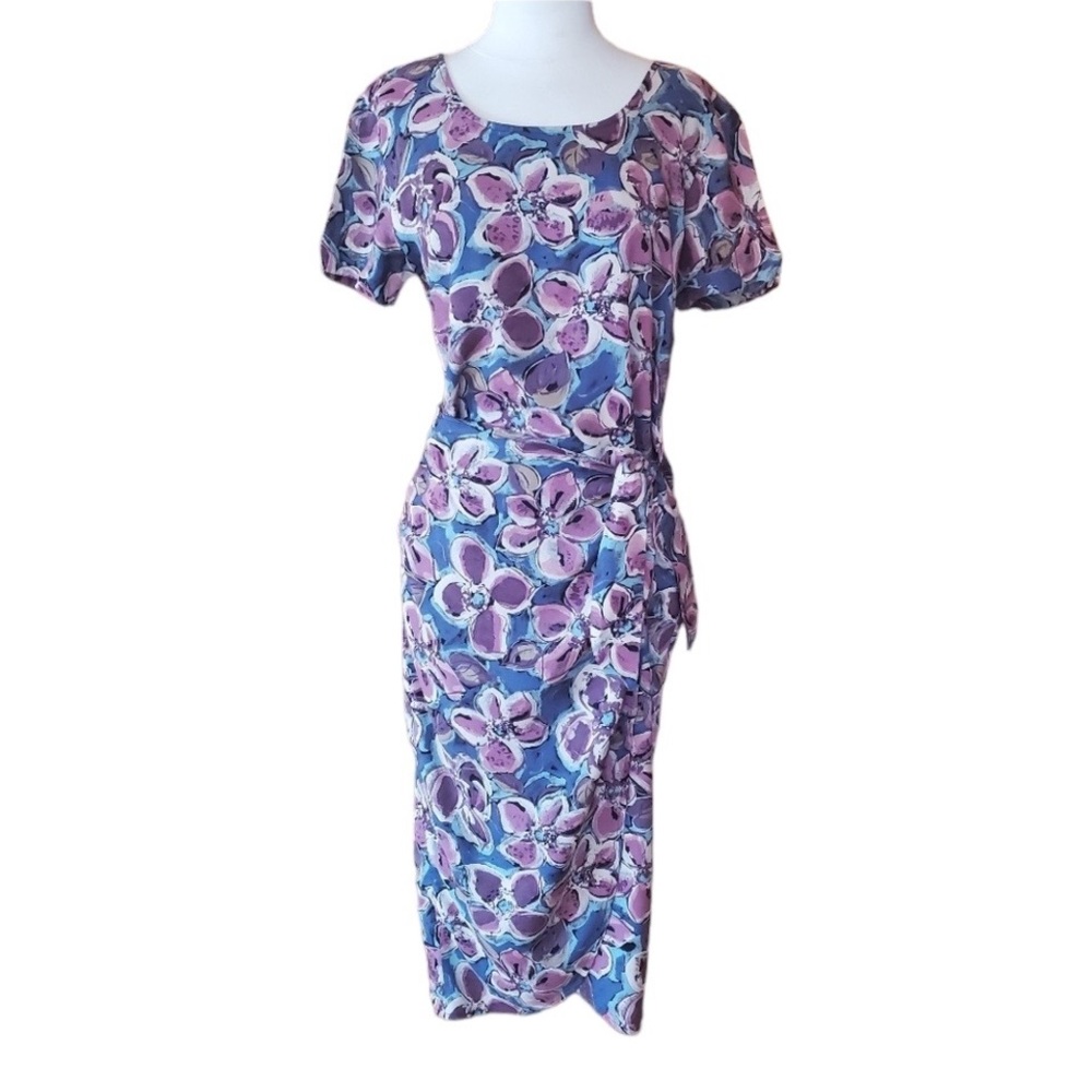1980s La Belle Fashions Inc Floral Wrap Dress
